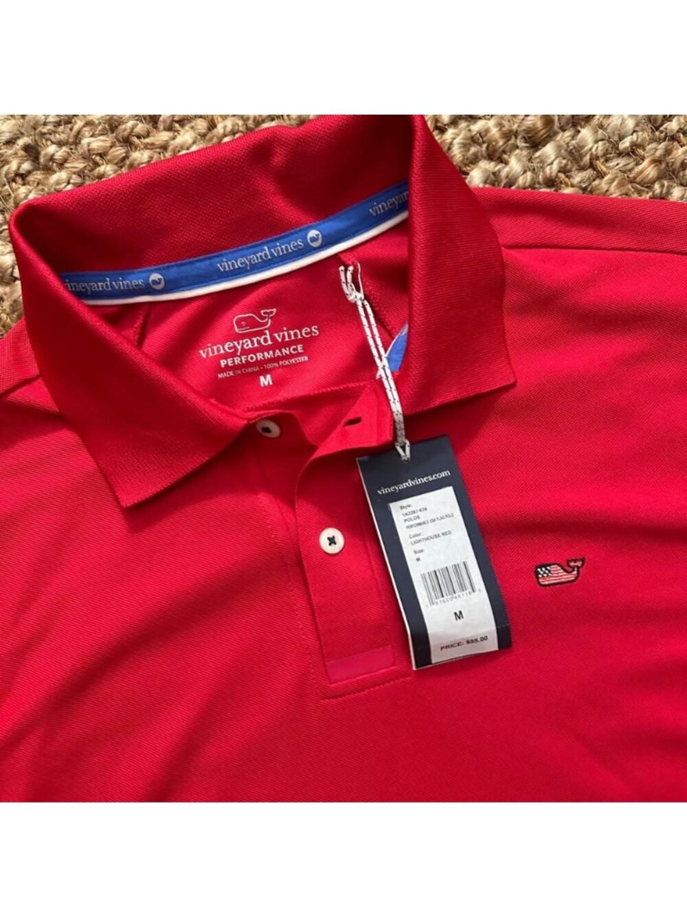 New Vineyard Vines Performance USA Flag Polo Shirt Men Size Medium Lighthouse Re